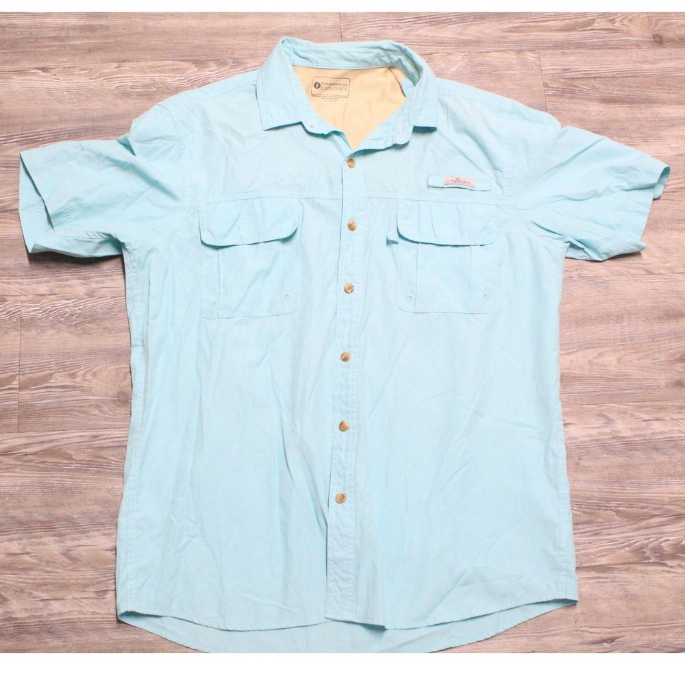 GH Bass Explorer Mens XL Light Blue Fishing Shirt Short Sleeve Ventilated Back